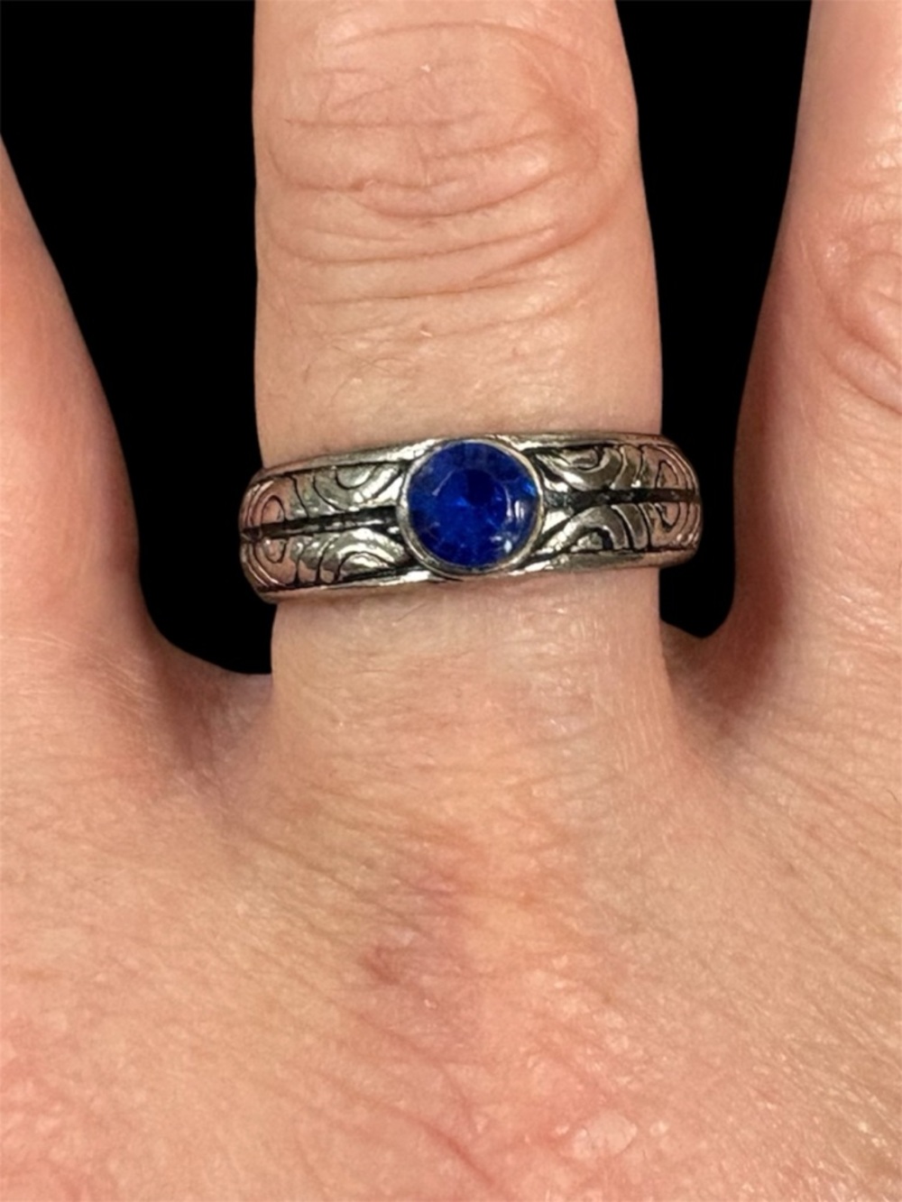 Sterling-Style Silver Ring with Blue Gemstone, size 7.5